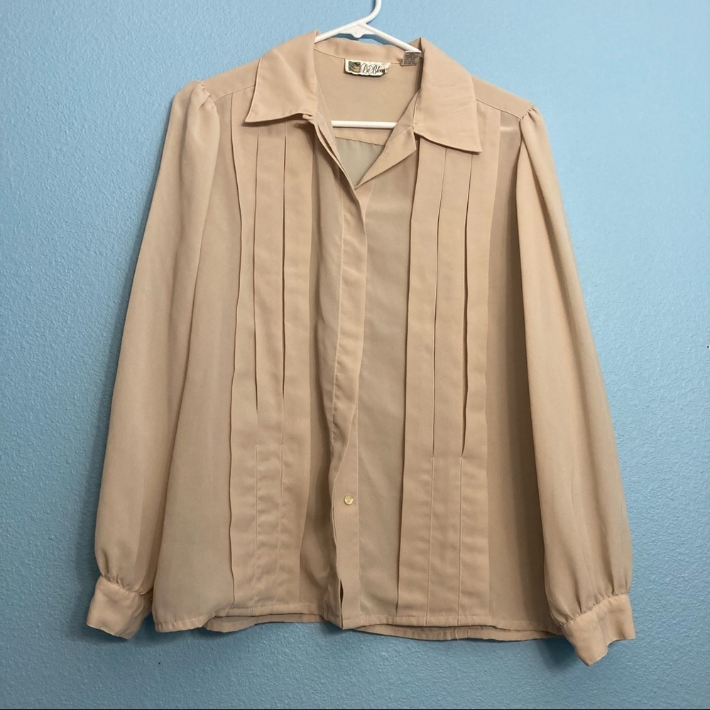 Vintage La Blouse Sheer Polyester Pleated Blouse - Cream - Size US 16